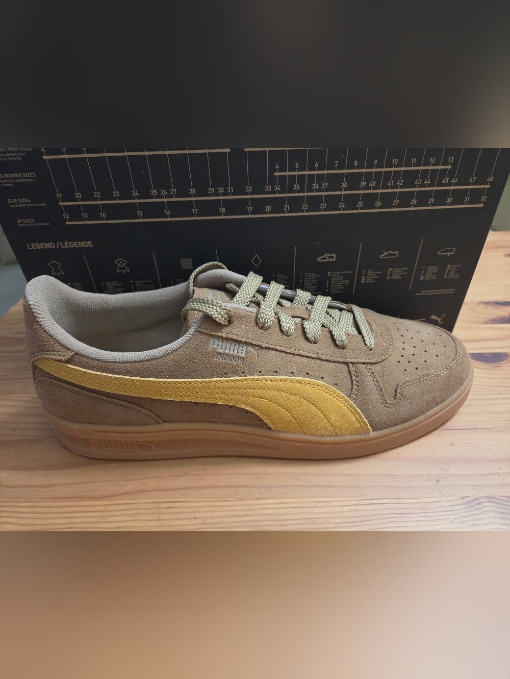 Puma Indoor Suede Men's Sneaker in Tan with Yellow Stripe